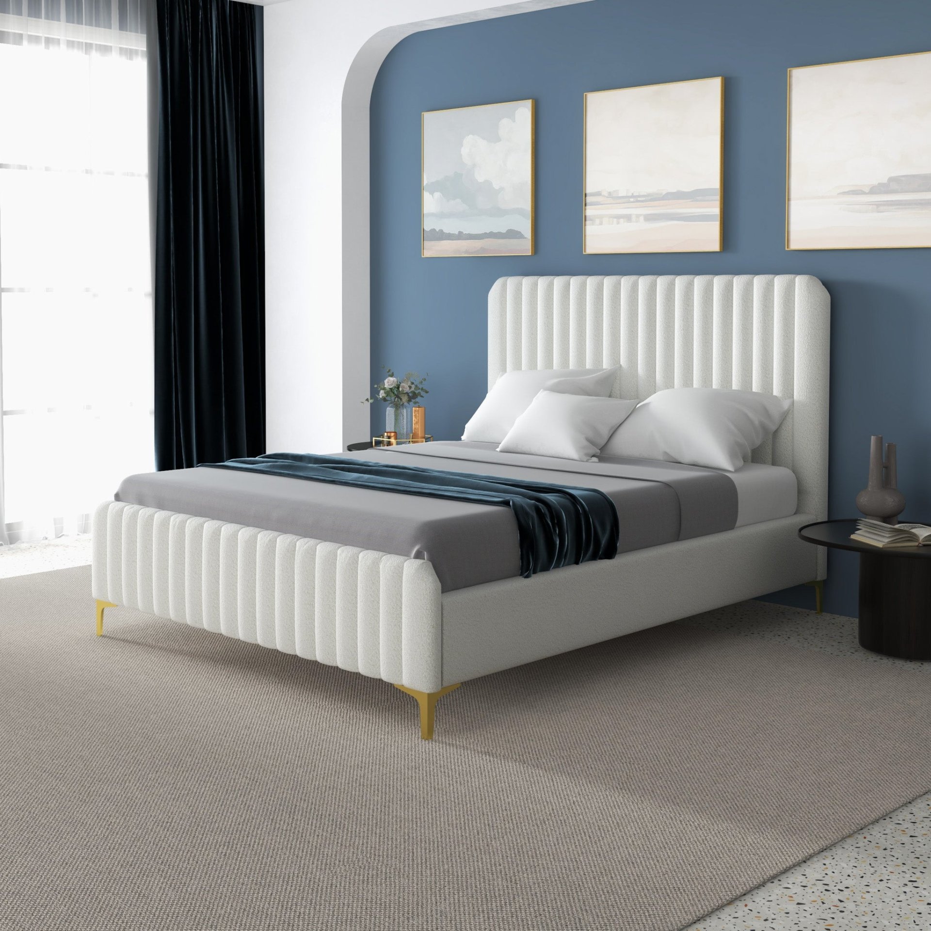Valery - Queen Size Platform Bed - Cream - Image 4