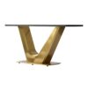 63" Modern Artificial Stone Panel V-Shaped Metal Legs, Can Accommodate 6-8 People - White / Gold - Image 7