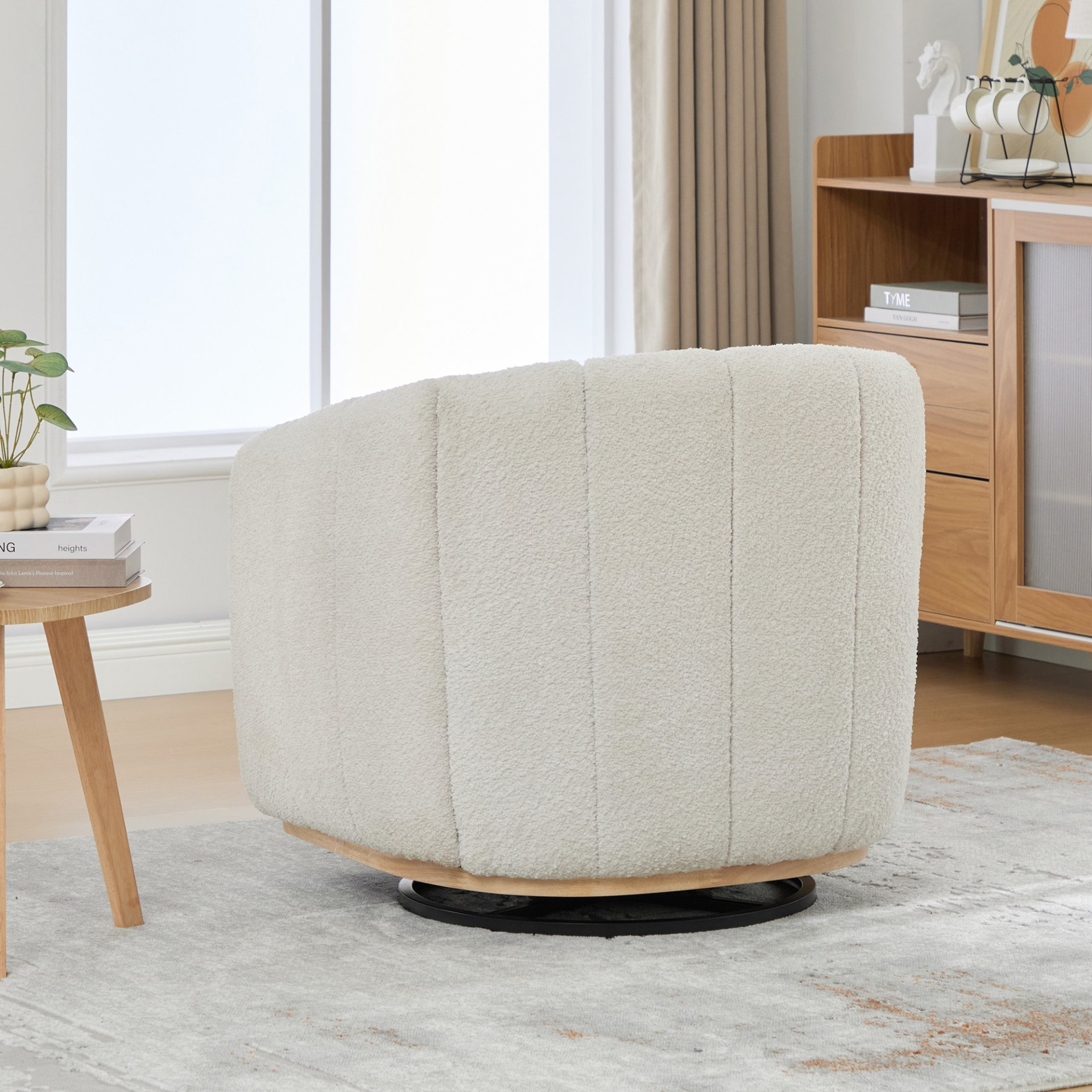 360° Swivel Pumpkin Shape Club Armchair - Ivory - Image 8