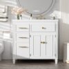 Modern Bathroom Vanity With Ceramic Sink, Freestanding, One Tip - Out Drawer, 3 Side Drawers, Adjustable Shelf - White - Image 4