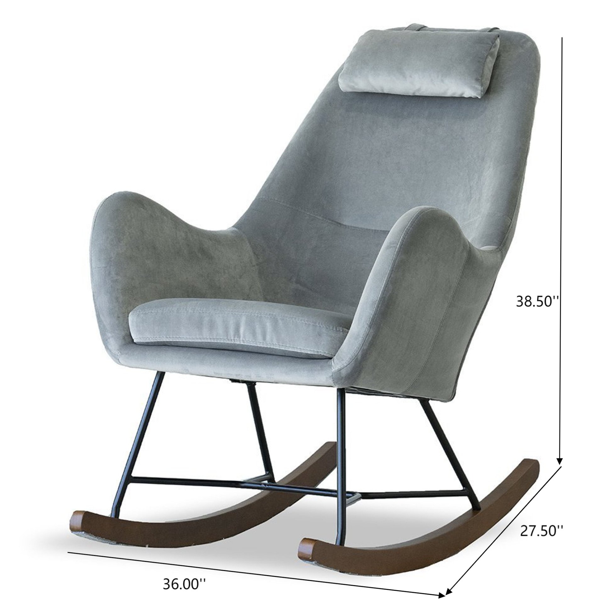 Chel - Velvet Rocking Chair - Light Gray - Image 3
