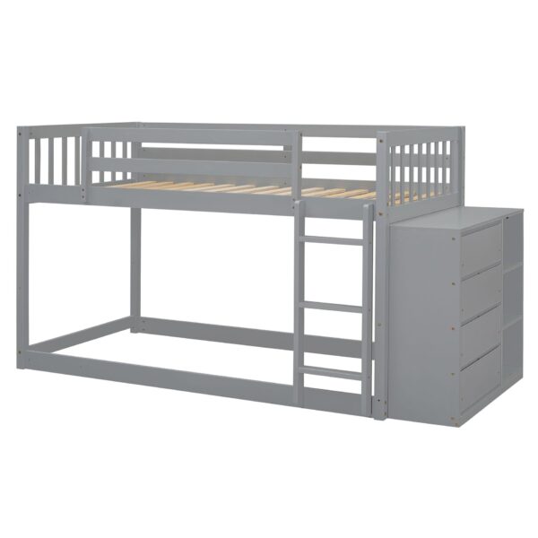Twin Over Twin Classic Bunk Bed With 4 Drawers And 3 Shelves - Gray