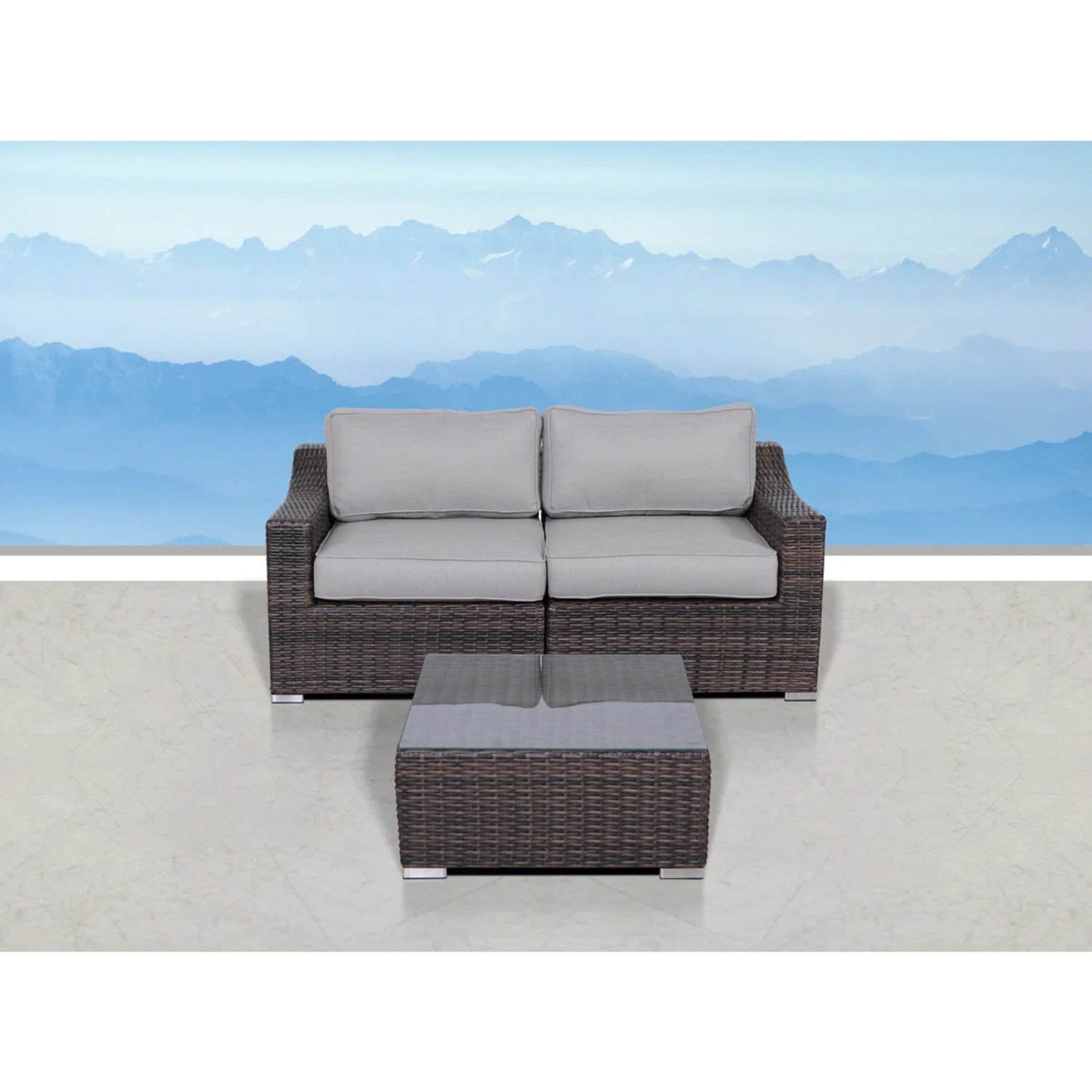 3 Piece Patio Rattan Conversation Set With Cushions - Brown Mix - Image 3