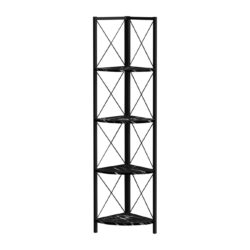 Bookshelf, Bookcase, Etagere, Corner, 4 Tier, Office, Marble Look Contemporary & Modern - Black