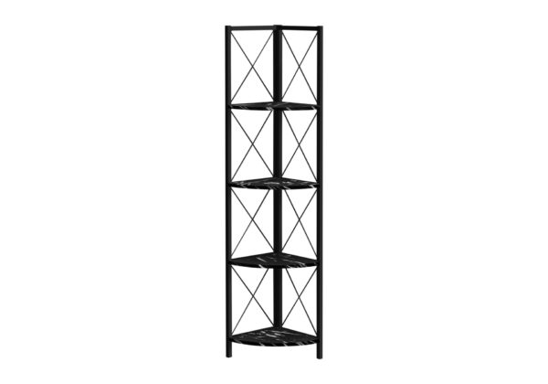 Bookshelf, Bookcase, Etagere, Corner, 4 Tier, Office, Marble Look Contemporary & Modern - Black