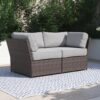Outdoor Wicker Loveseat With Cushions Patio Seating Wicker - Brown - Image 2