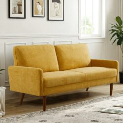 Sofa, European Style With Sleek Design, Modern & Vintage Flair, Upholstered 3 Seater Couch - Mustard Yellow