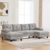 U Shaped Sectional Sofa Couch With Dual Chaise Lounges, Storage Pockets And Armrest Pillows - Gray - Image 2