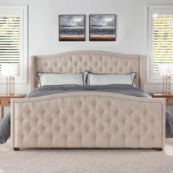Marcella - King Upholstered Shelter Headboard Bed Set - Sky Neutral Beige