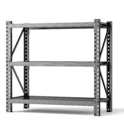 3 Tier Industrial Shelving Rack, Heavy Duty Steel Shelving Unit Adjustable - Black