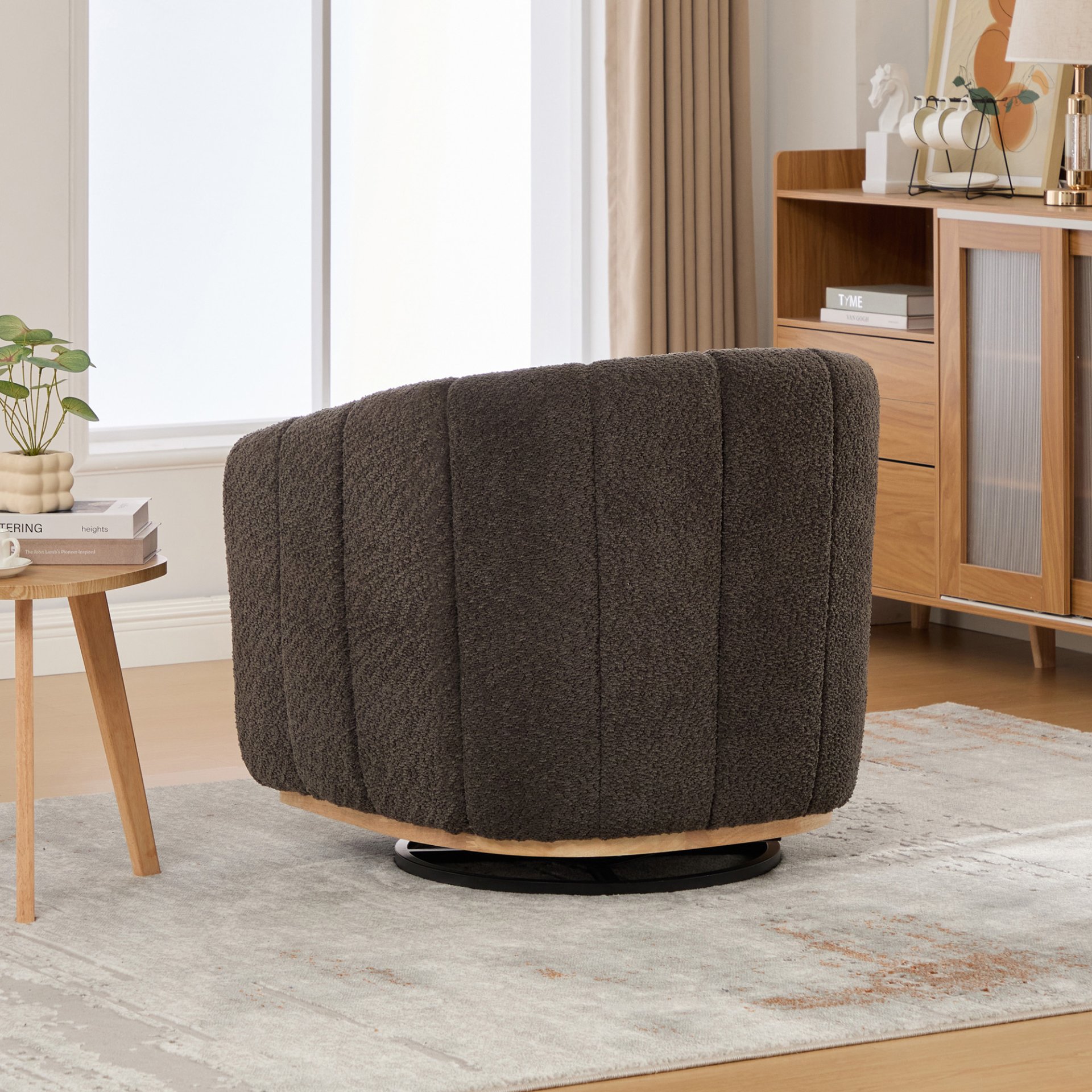 360° Swivel Pumpkin Shape Club Armchair - Charcoal - Image 7