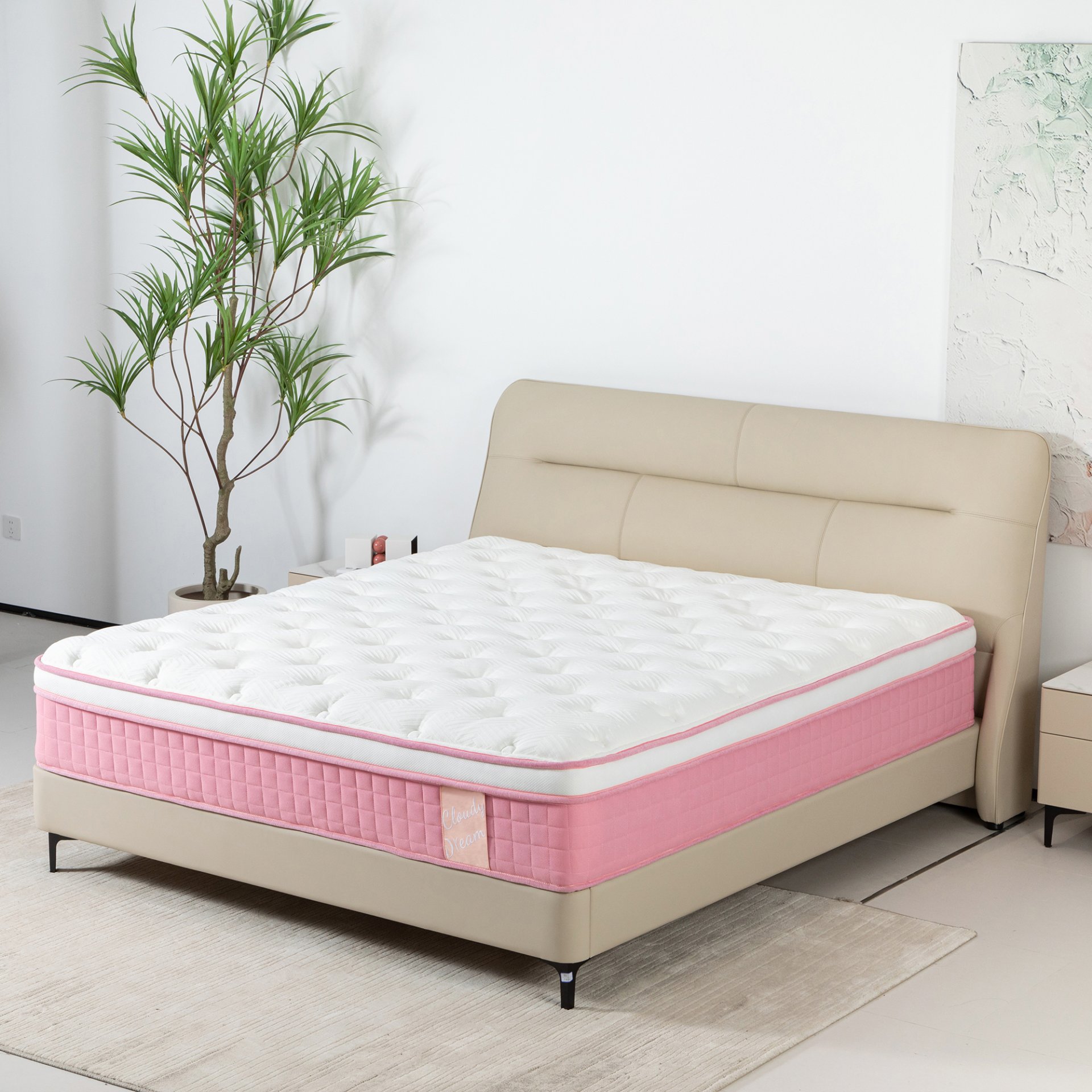 12" Full Size Hybrid Mattress 7 Zoned Individual Pocket Spring Memory Foam Cool Knitted Cover - Pink - Image 6