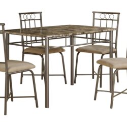 Dining Table Set Small Rectangular Marble Look 5 Pieces Set - Espresso