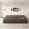 Modern Floor Sofa With 2 Pillows, Convertible Teddy Fabric Foam Filled Sleeper Sofa Bed, Full Size Folding Mattress For Living Room Guest Bed, Playroom, No Assembly Required - Brown - Image 5