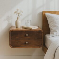 Curved Wall Mounted Bedside Table - Walnut