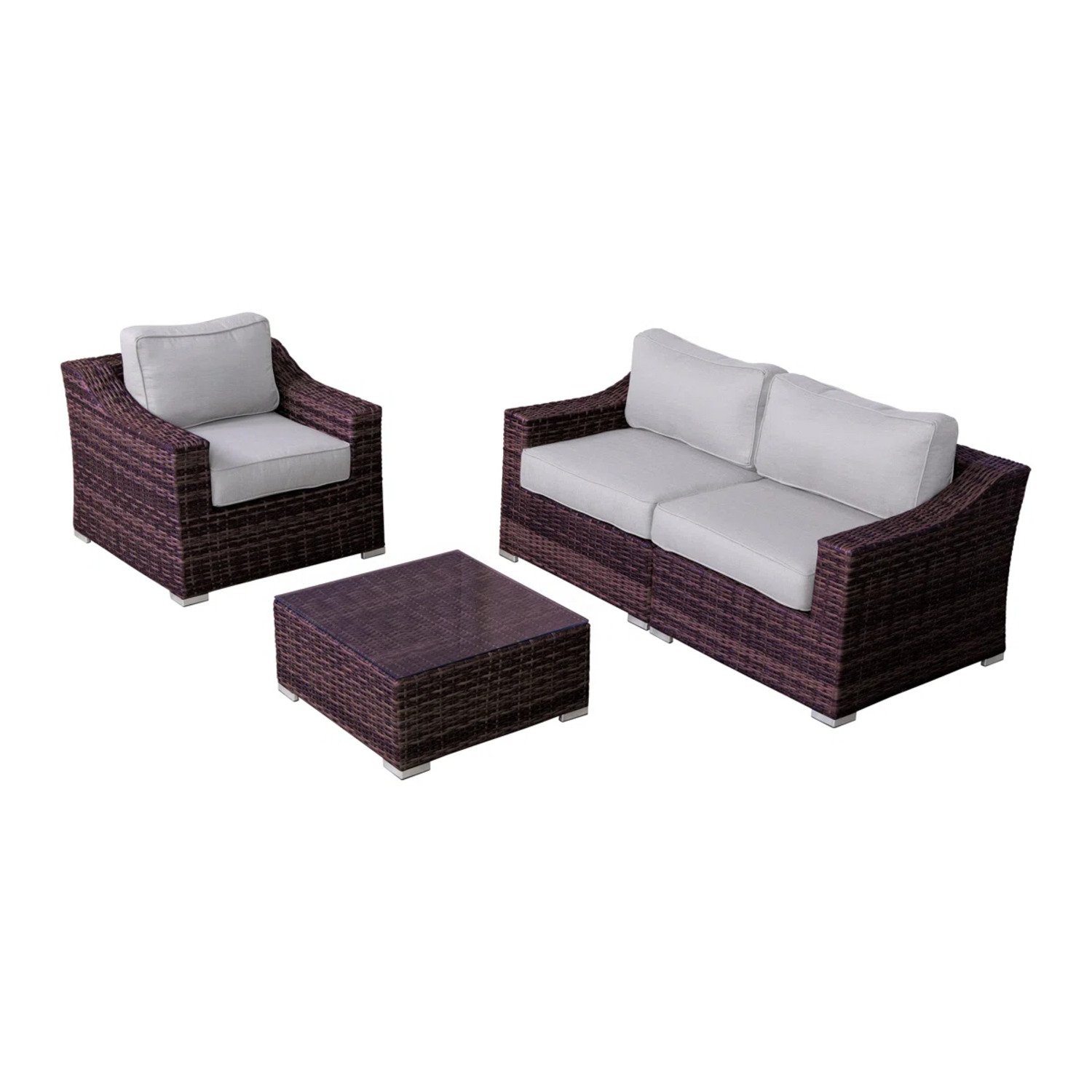 Outdoor Wicker Conversation Set With Cushions For 3 - Brown Mix - Image 3