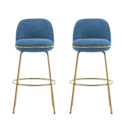 Rio Claro - Indoor Metal Upholstered Barstool Upholstery (Set of 2) - Gold / Blue