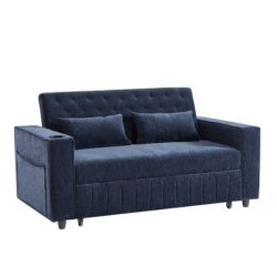 Pull Out Sofa Bed Convertible Couch Loveseat Sofa Modern Sleeper Sofa With Adjustable Backrest For Living Room - Blue