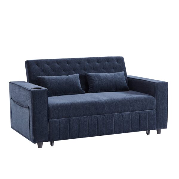 Pull Out Sofa Bed Convertible Couch Loveseat Sofa Modern Sleeper Sofa With Adjustable Backrest For Living Room - Blue