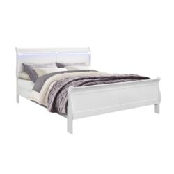 Charlston - King Sleigh Bedroom Set With LED Lighting - White