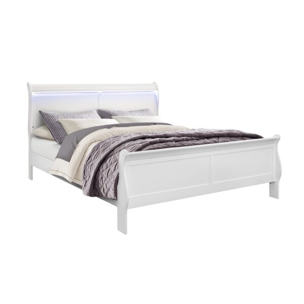 Charlston - King Sleigh Bedroom Set With LED Lighting - White