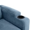 Corduroy Sleeper Sofa Loveseat Sofa With Full Size Mattress, 2 USB Ports, 2 Cup Holders, 2 Side Pockets And A Phone Holder For Living Room - Navy Blue - Image 21