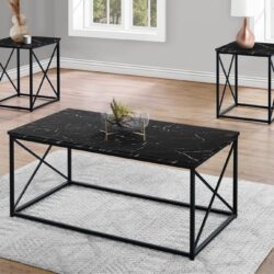 Table Set, Coffee, End, Side, Accent, Living Room, Marble Look Laminate, Contemporary & Modern (Set of 3) - Black