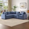 L Shaped Convertible Sofa Bed With Pull Out Bed, Cup Holders, And Storage Space - Blue - Image 10
