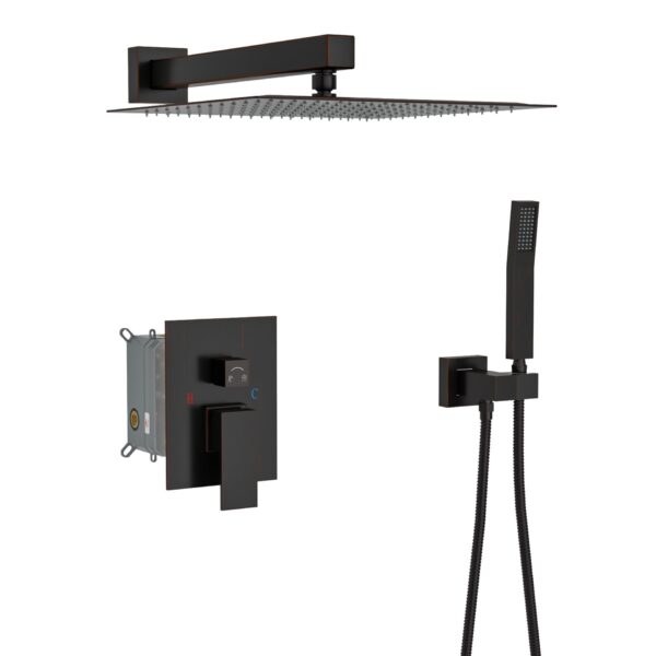 Dual Shower Head System With 10" Wall Mounted Square Shower & Rough In Valve - Oil-Rubbed Bronze