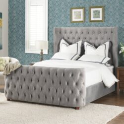 Brooklyn - Queen Tufted Panel Bed Headboard And Footboard Set - Opal Gray