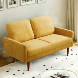 Loveseat Sofa, European Style With Sleek Design, Modern & Vintage Flair, Upholstered 2 Seater Couch - Mustard Yellow