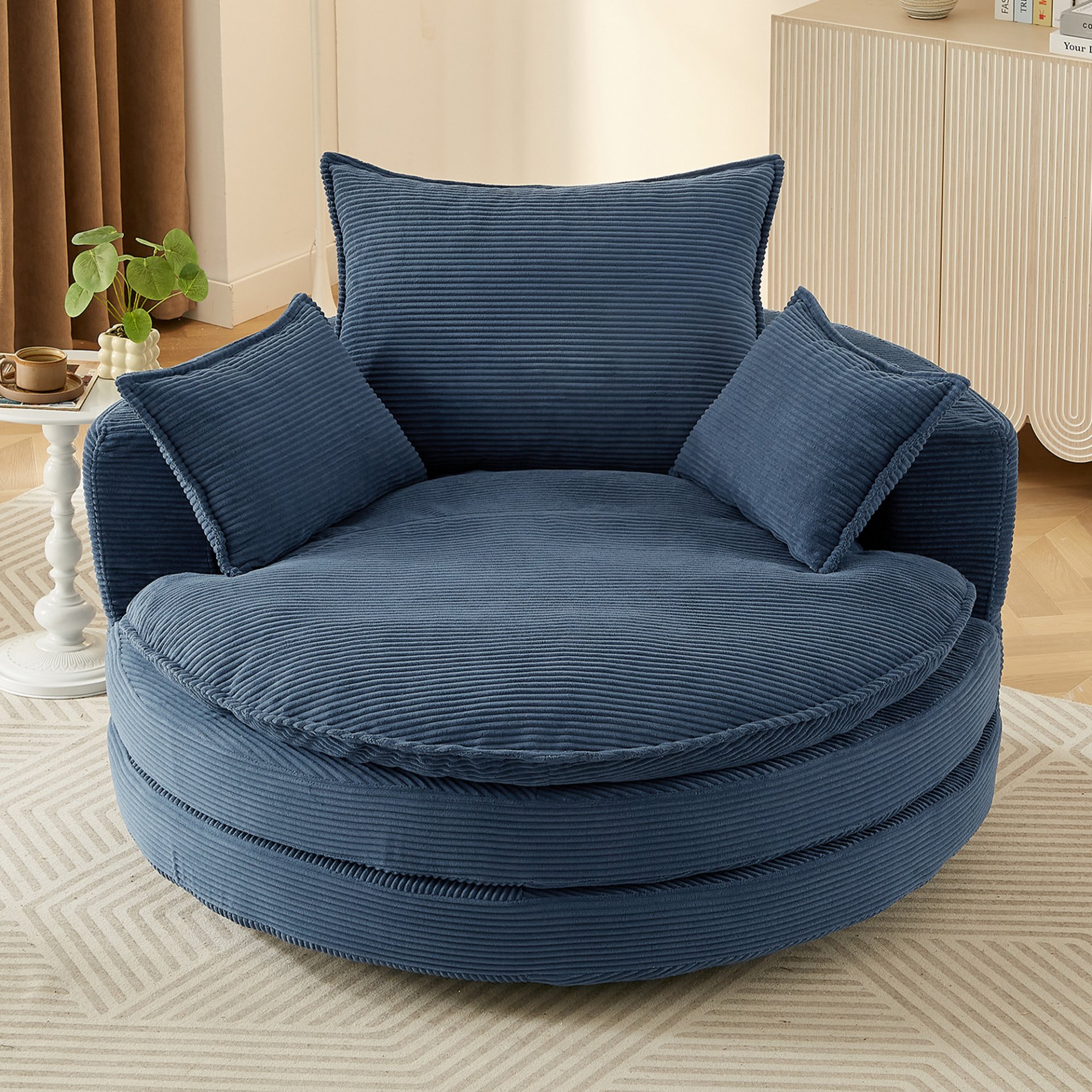 Modern 360° Swivel Sofa Chair With Dual Layer Cushion And Removable Pillows - Blue - Image 9