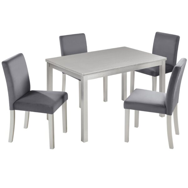5 Pieces Wooden Dining Table Set, Kitchen Table Set With A Rectangular Table And 4 Upholstered Chairs - Silver Gray