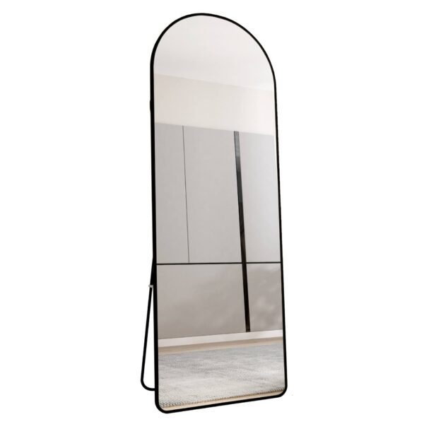 Arched Floor Mounted Full Length Mirror For Bathroom And Bedroom - Black