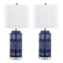 Casa - Contemporary Table Lamp (Set of 2) - Glossy Navy Crackle / Polished Nickel / White