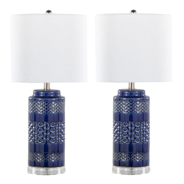Casa - Contemporary Table Lamp (Set of 2) - Glossy Navy Crackle / Polished Nickel / White