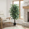 58" Tall, Artificial Plant, Ficus Tree, Indoor, Faux, Fake, Floor, Greenery, Potted, Decorative - Green / Black - Image 5
