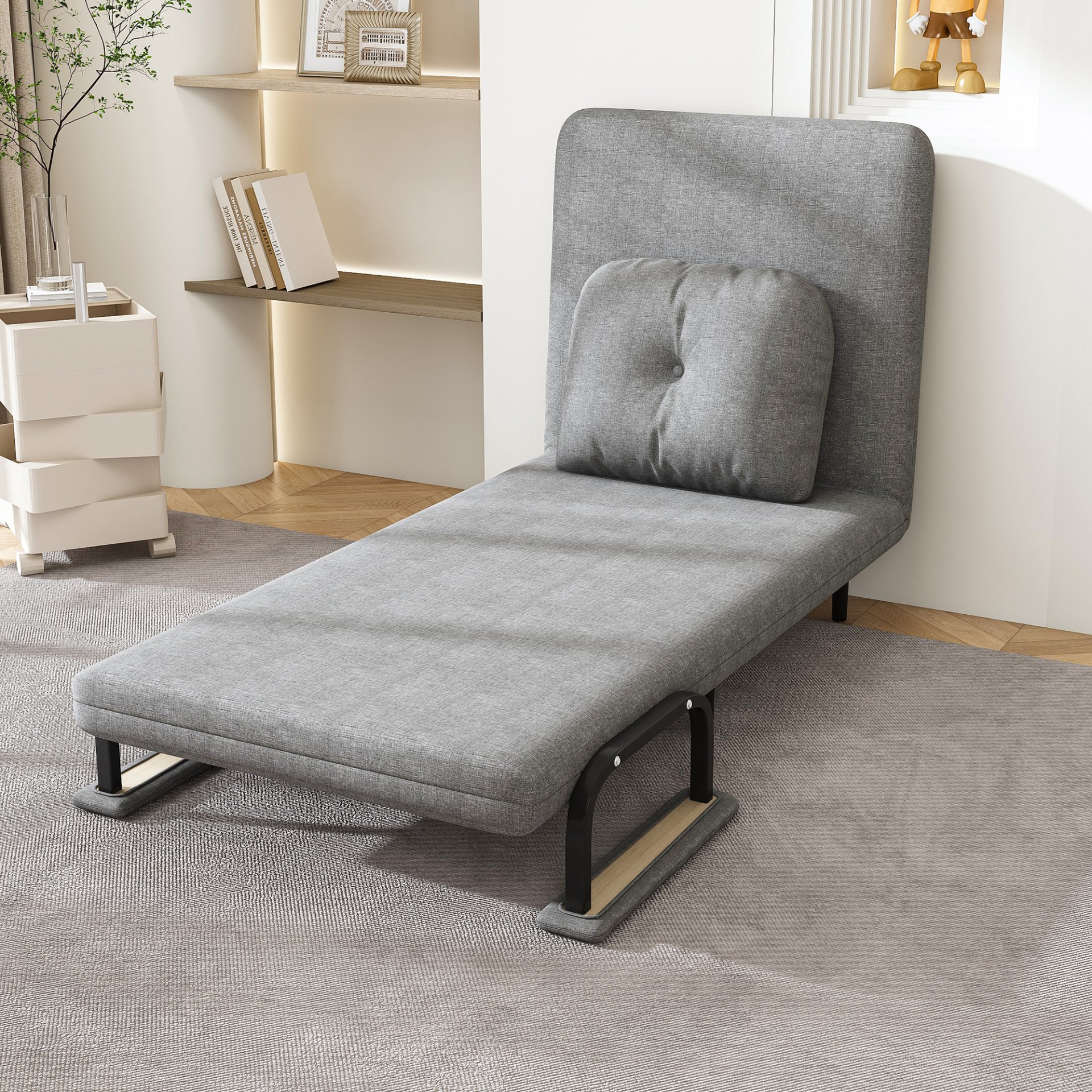 Folding Sofa Bed 5 In 1 Convertible Chair With Adjustable Backrest And Pillow Flannelette - Gray - Image 12