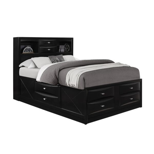 Lucille - 5 Piece Full Bedroom Set With Storage Drawers And Bookcase Headboard - Black
