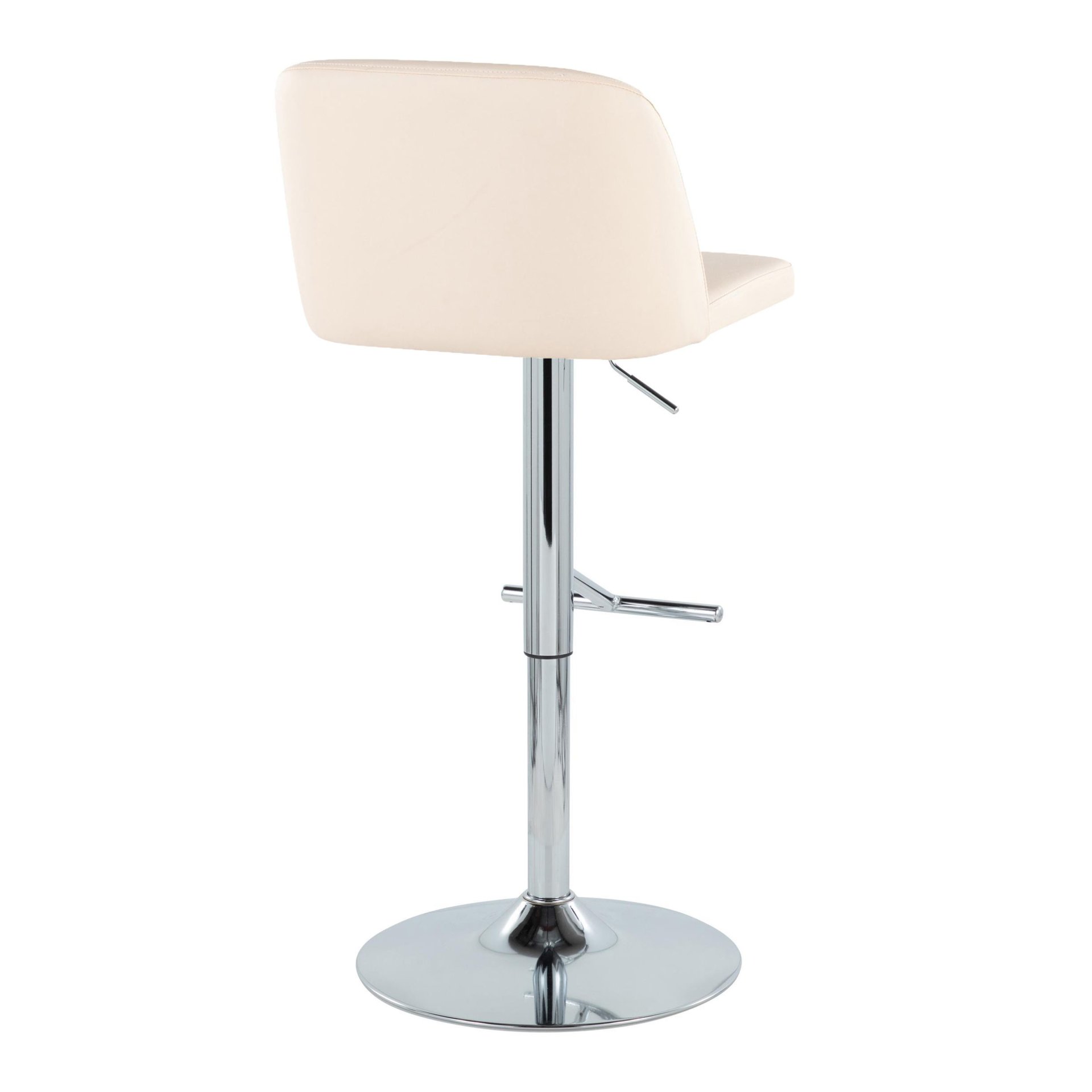 Toriano - Contemporary Adjustable Barstool With Swivel With Straight T Footrest (Set of 2) - Cream / Chrome - Image 4