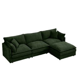 Modern Modular Sectional Sofa Set With Movable Ottoman Chenille, L Shaped - Green