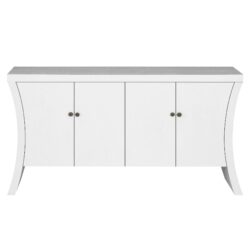 Refined Industrial 4 Door Credenza With Wooden Arc Legs & Bronze Clasps, Advanced Storage Design - White