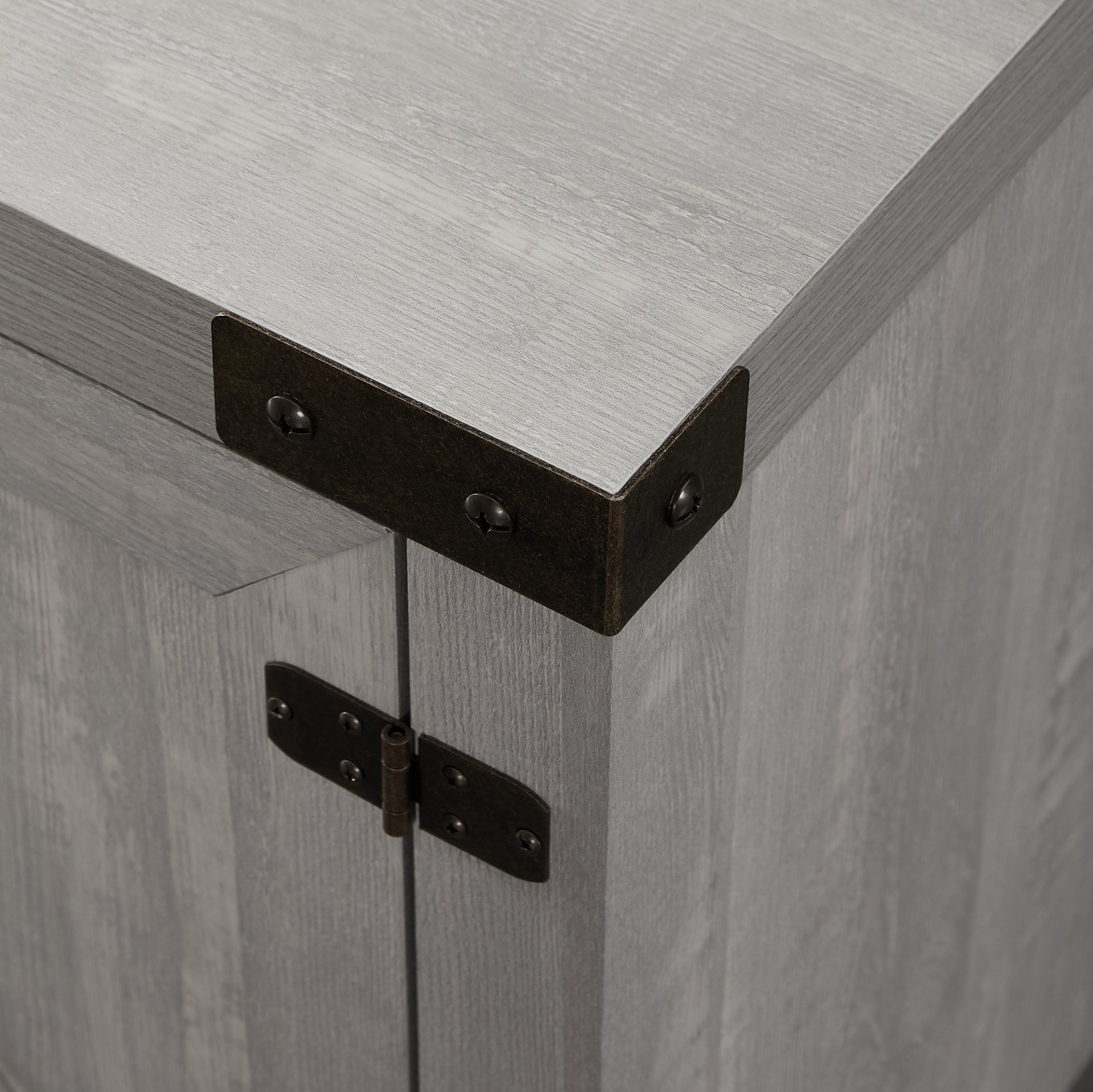 Rustic Farmhouse Double Barn Door 70" TV Stand For 80" TVs With Center Shelves - Stone Gray - Image 5