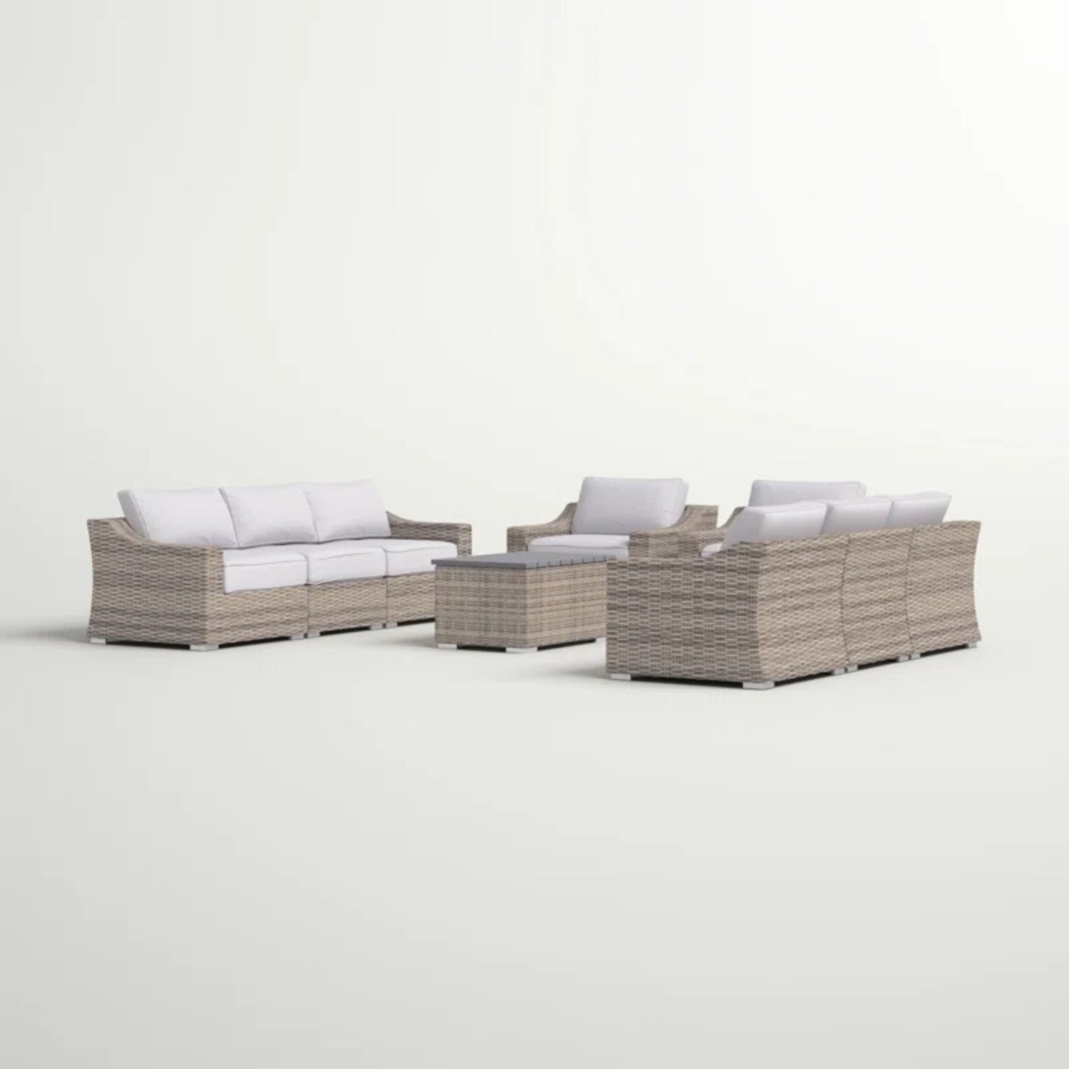 All Weather Wicker 8 Piece Patio Sectional Set With Cushions Modular Design - Gray Mix - Image 2