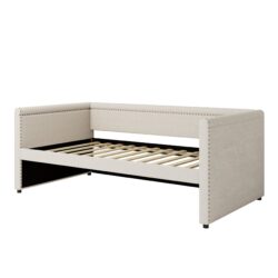 Modern Style Twin Size Upholstered Daybed With Trundle For Guest Room, Small Bedroom, Study Room - Beige