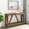 Farmhouse A Frame Entry Table With Lower Shelf - Rustic Oak - Image 4