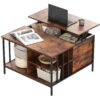 Lift Top Coffee Table With Storage, Adjustable Height Living Room - Black / Brown - Image 5