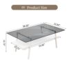 Rectangle Coffee Table, Tempered Glass Tabletop With White Metal Legs, Modern Table For Living Room - Gray - Image 3