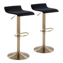 Ale - Contemporary Adjustable Height Barstool With Swivel With Oval Footrest (Set of 2) - Gold / Black