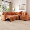 L Shaped Convertible Sofa Bed With Pull Out Bed, Cup Holders, And Storage - Orange - Image 2
